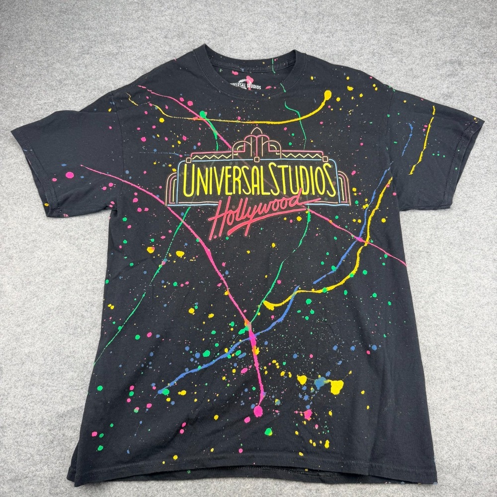 Universal Studios Hollywood Neon Paint Splatter T-Shirt Black Men’s Large